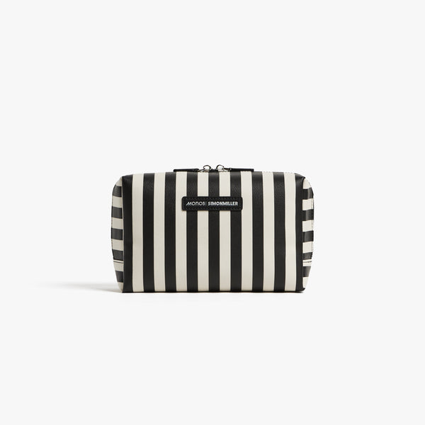 Large / Poplin Stripe Black | Front view of Metro Toiletry Case large in Poplin Stripe Black